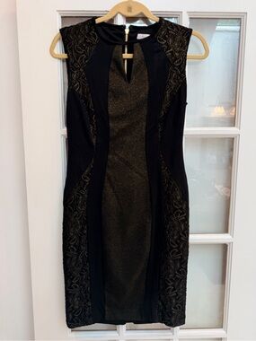Vintage Cache Y2K Gothic Chic Punk Black & Gold Metallic Full Zip Dress Size 4